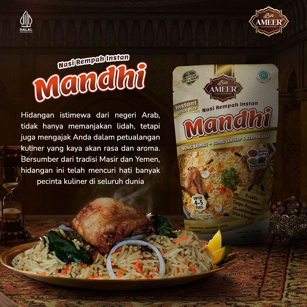 Bin Ameer Nasi Mandhi Instan 350gr Paket Beras Basmati Bumbu Rempah Lengkap 4-5 Porsi