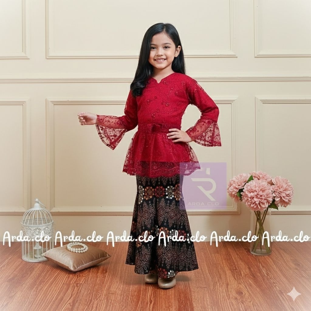 BAJU KEBAYA ANAK PEREMPUAN MODERN MODEL  BROKAT AISYAH / ROK DUYUNG BATIK SETELAN KEBAYA BROKAT ANAK