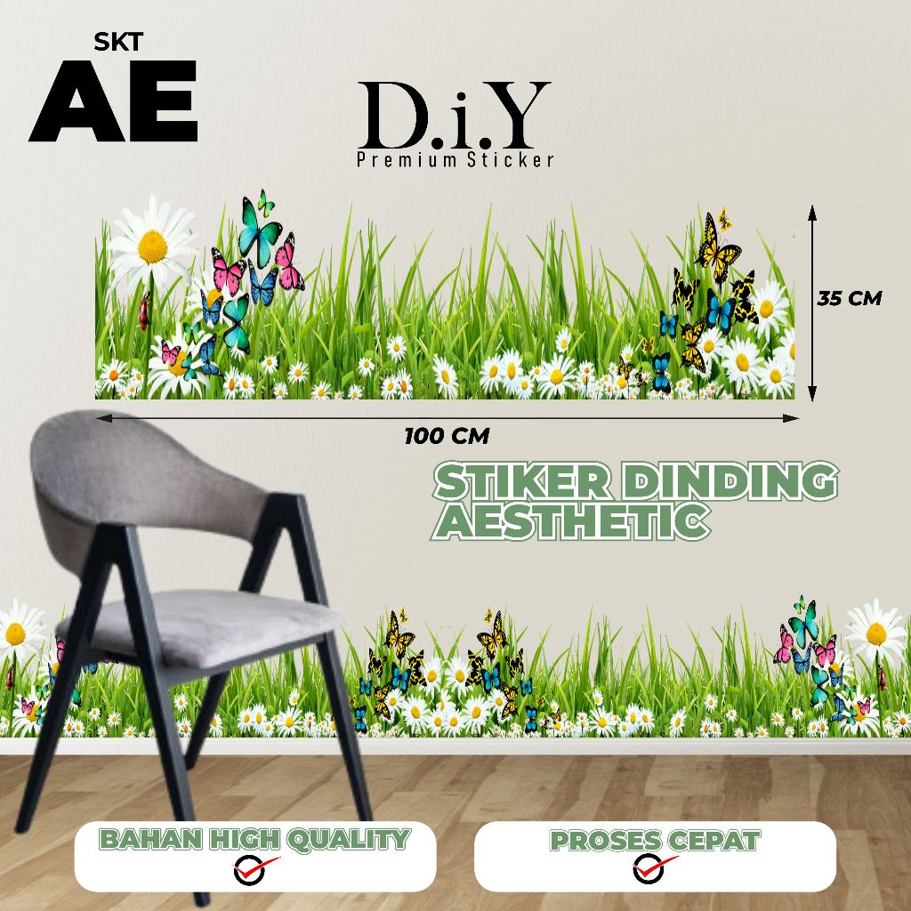WALLSTICKER GRASS FLOWER-STIKER DINDING MOTIF RUMPUT HIJAU TEMBOK KAMAR MANDI ANTI AIR