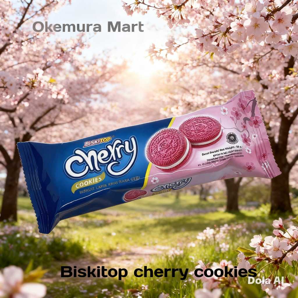 BISKITOP CHERRY COOKIES 50 GRAM/BISKUIT SANDWICH ISI CREAM RASA CHERRY/ CEMILAN ENAK