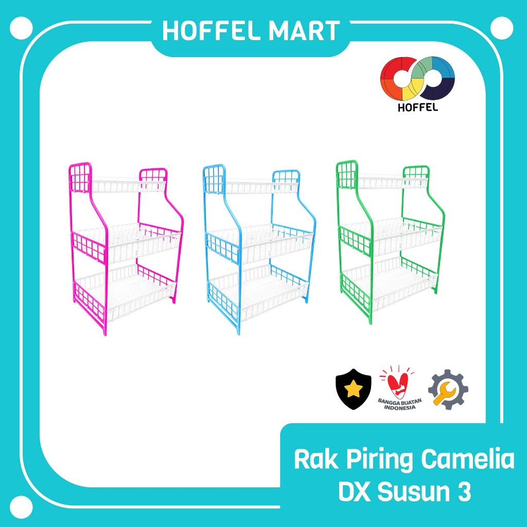 HOFFEL Rak Piring Plastik Susun 3 Warna Cantik Deluxe - Rak Dapur Serbaguna / Rak Wastafel / Rak Ter