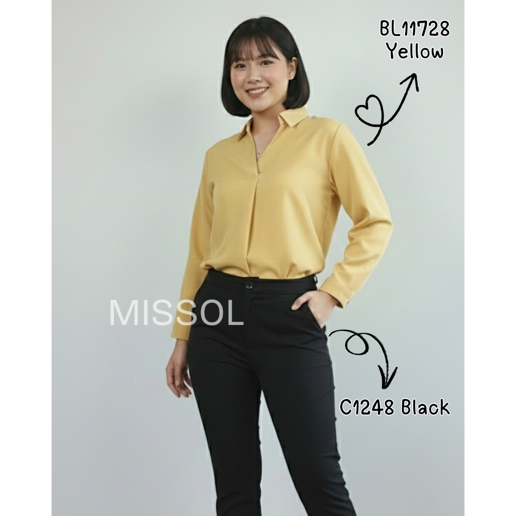 BL11728 atasan casual wanita polos lengan panjang baju kantoran blouse kerja presenter TVONE 11728