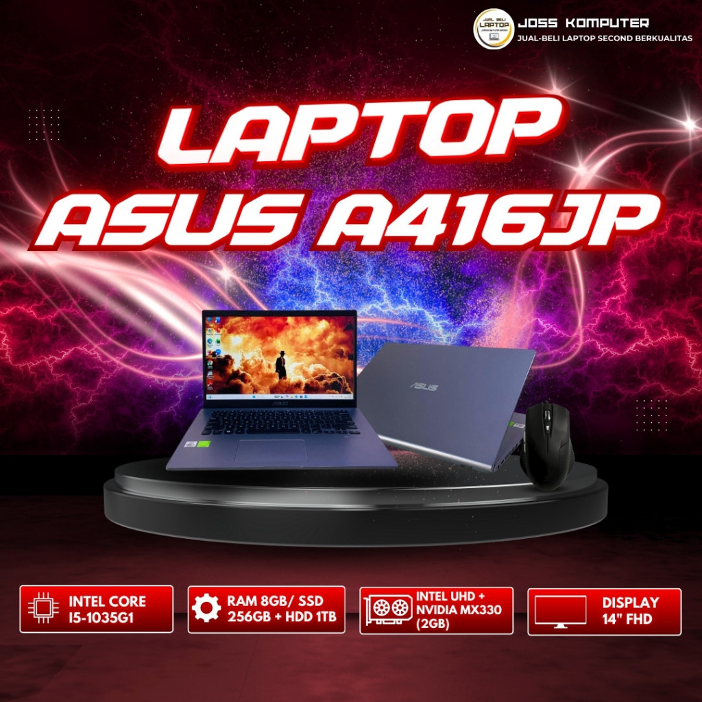 Laptop Terlaris ASUS A416JP | RAM 8GB/ SSD 256GB NVMe + HDD 1TB | Laptop bekas murah-Laptop kerja