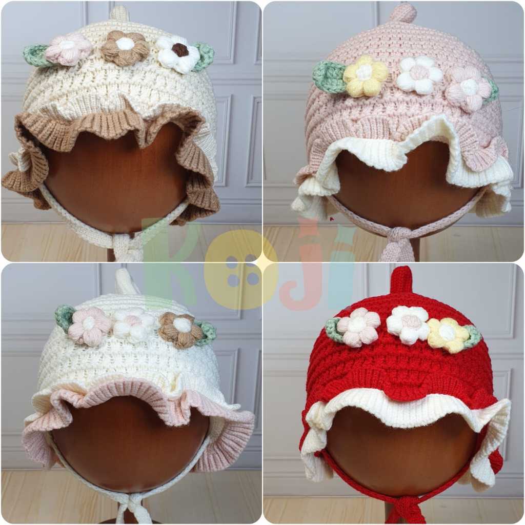 Topi Bonnet Anak Perempuan Rajut Tebal 2 Lapis usia 1,5 - 4 tahun