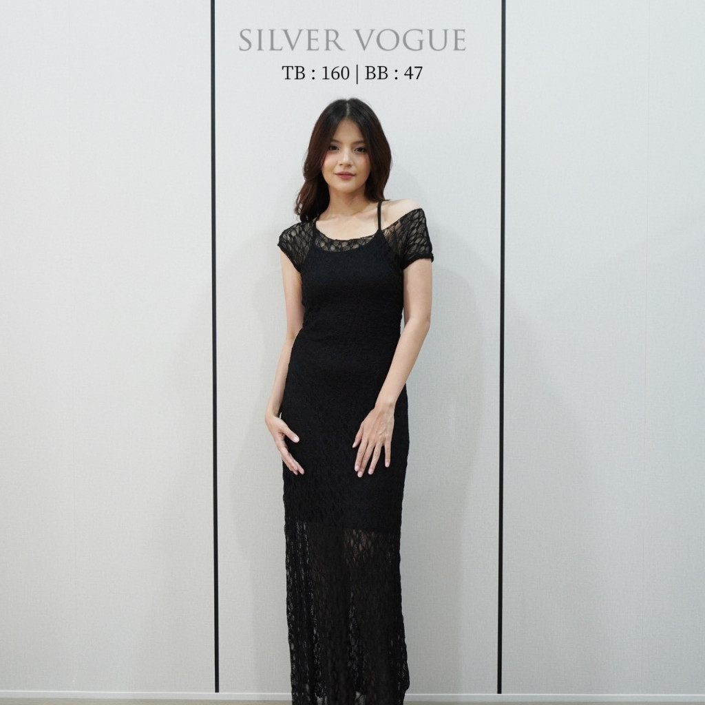SV 6866 - Veloura Lace Dress | Silvervogue | Gaun Tile Lace Maxi Pakaian Wanita