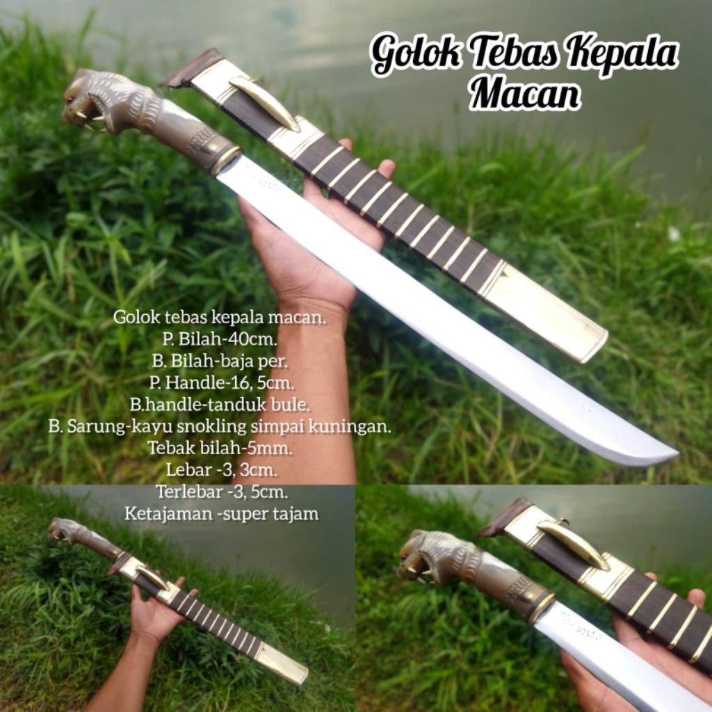 GOLOK KERJA KEBUN PERKAKAS POTONG BAMBU KAYU HANDLE TANDUK