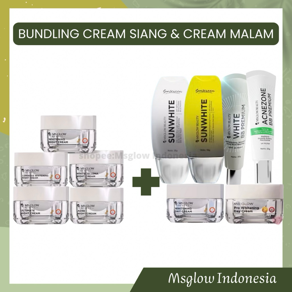 (BUNDLING ISI 2 )CREAM MALAM DAN CREAM SIANG MS GLOW