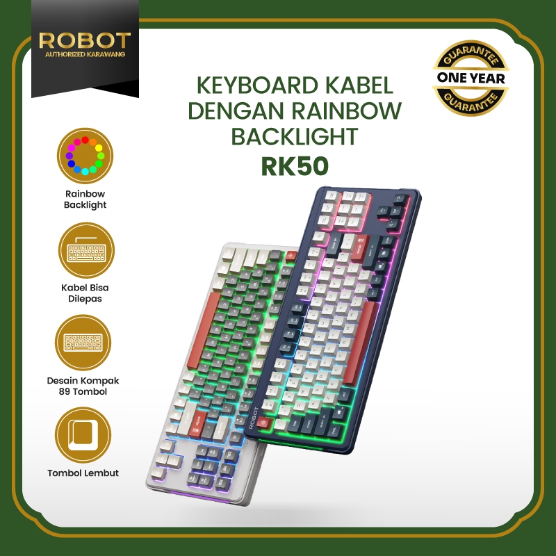 ROBOT Wired Keyboard Kabel Rainbow Backlight Type-C 89 Tombol Kompak Lembut Senyap Ergonomic Design 