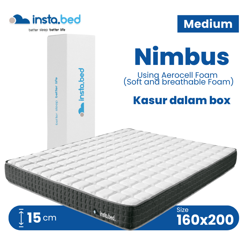 INSTABED Nimbus Original Mattress Tebal 15 cm | 160x200 | Insta Bed Kasur Busa in box Free Bantal Ka