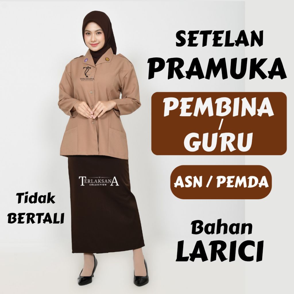 SETELAN PRAMUKA PEMBINA/GURU WANITA Baju Pramuka Guru Perempuan Tanpa Tali Setelan Lengkap Baju Pemb