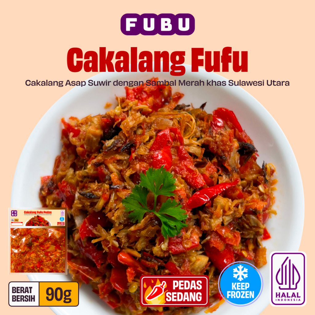 FUBU Cakalang Fufu Sambal Pedas - Ikan Suwir Asap Rica Balado - Satu Porsi Lauk Instan Frozen Food