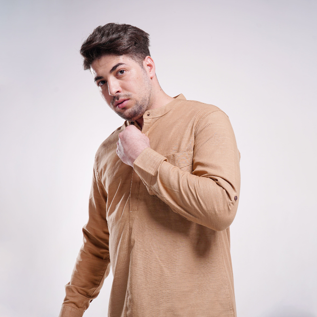 LUQMAN HAKIM Hizam Beige | Kemko Kemeja Koko Pria | Kemeja Pria | Atasan Cowok  | Baju Lebaran