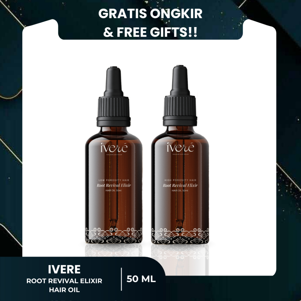 ROSEMARY OIL IVERE ROOT REVIVAL ELIXIR (FREE GIFT) Hair Oil Untuk Rambut Rontok, Tipis & Ketombe 50 