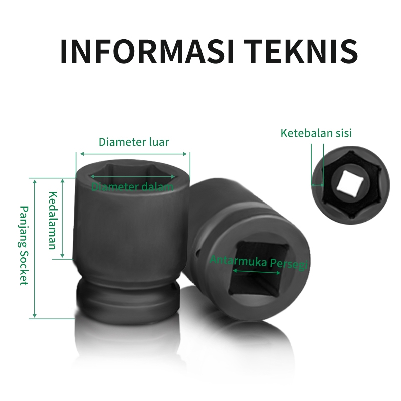 ISKU Mata Sok Pukul 1/2 Inch 6PT Mata Shock Impact Socket Molybdenum Steel Cr-Mo Silver Matt Fully P