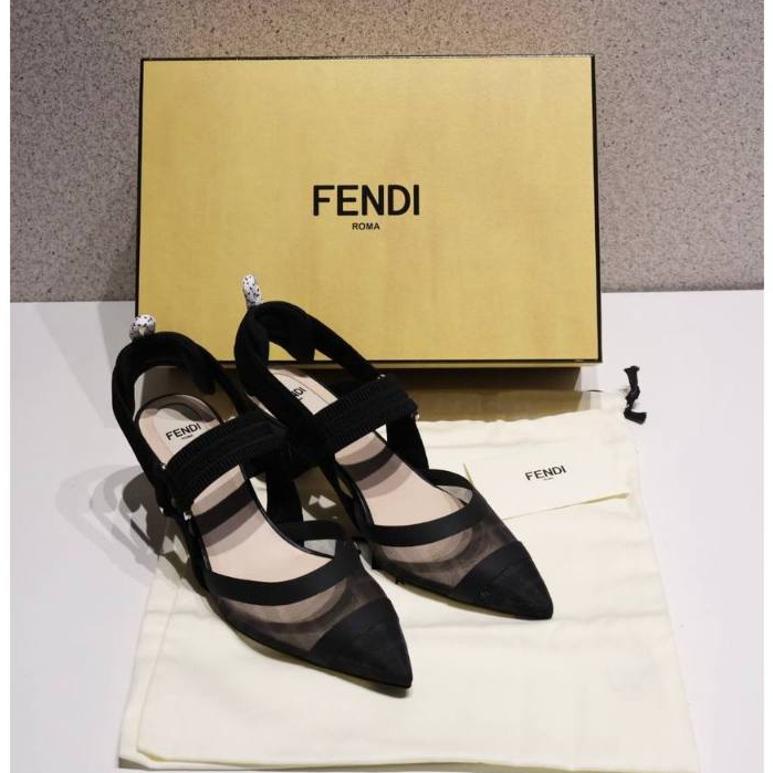 Fendi colibri slingback 65mm heels micromesh in black