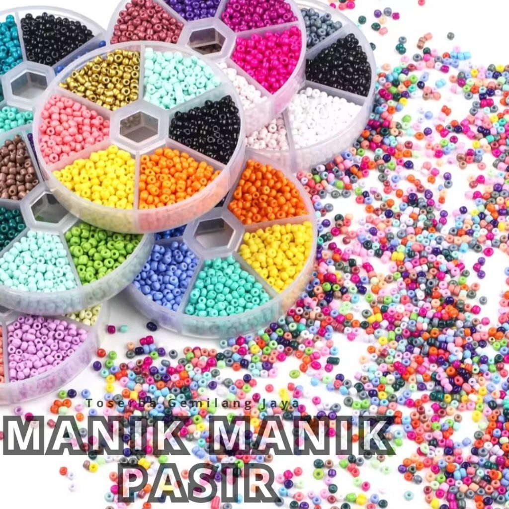 Toserba Gemilang Jaya _  Manik Manik Pasir 1 Kotak Manik Manik Kaca Bentuk Biji, Manik-Manik Kaca Kr