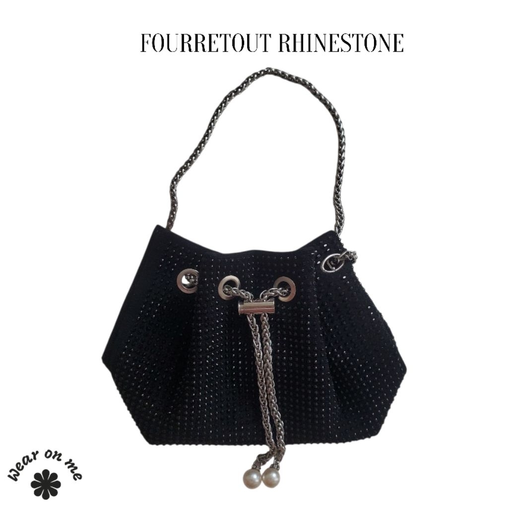 Fourretout rhinestone tokyo mini bucket woman hand bag studded drawstring black luxury ambellished b