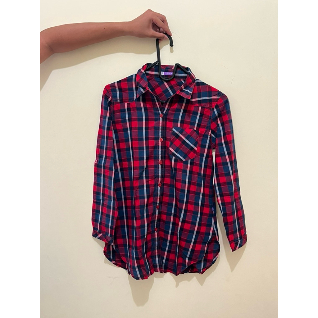 Kemeja Flannel Kotak-Kotak Lengan Panjang // Merah // GEELA (S)