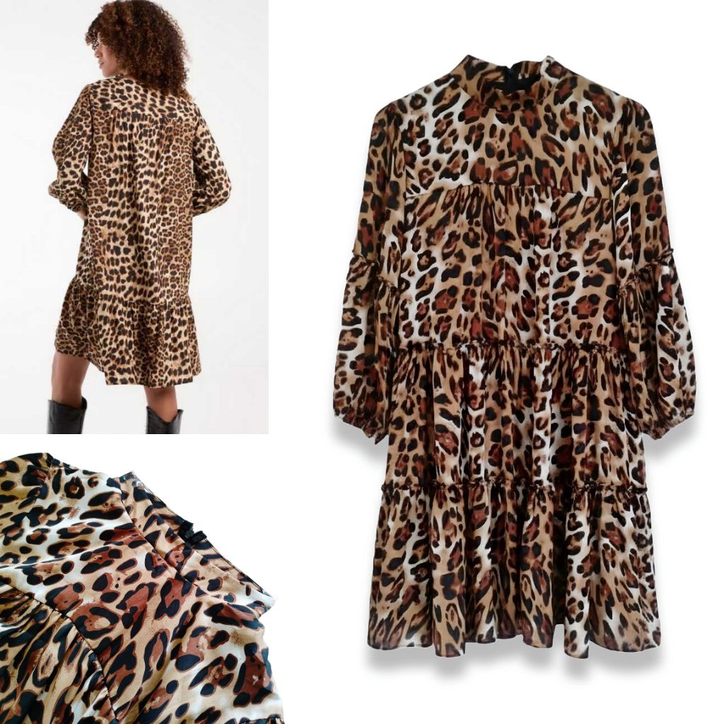 CK Women High Neck Baby Doll Leopard dress/Dress Wanita Original Breanded/Dress Wanita Terbaru/Dress