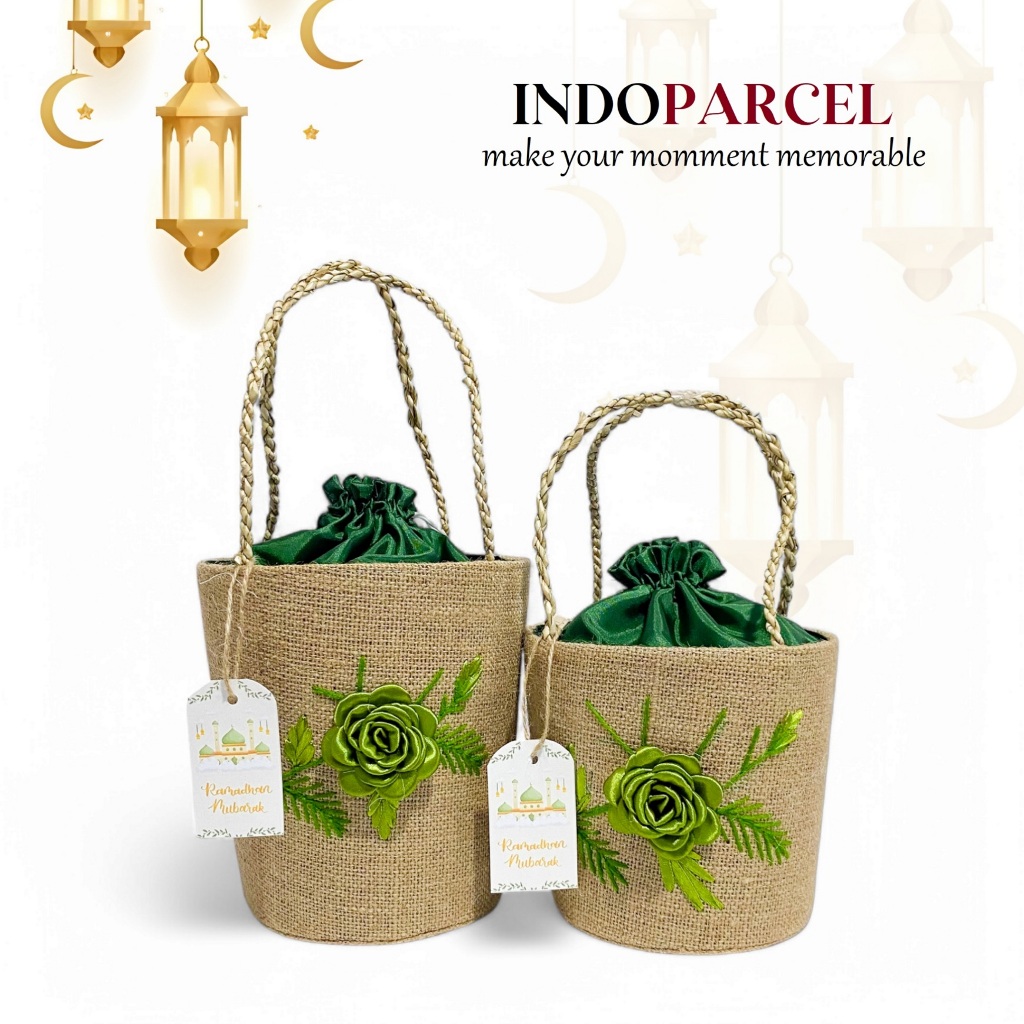 INDOPARCEL-Tas Parcel Goni Sulam Lebaran Goodie Bag Anyaman Goni Kombinasi Sulam Bunga Tas Hampers G