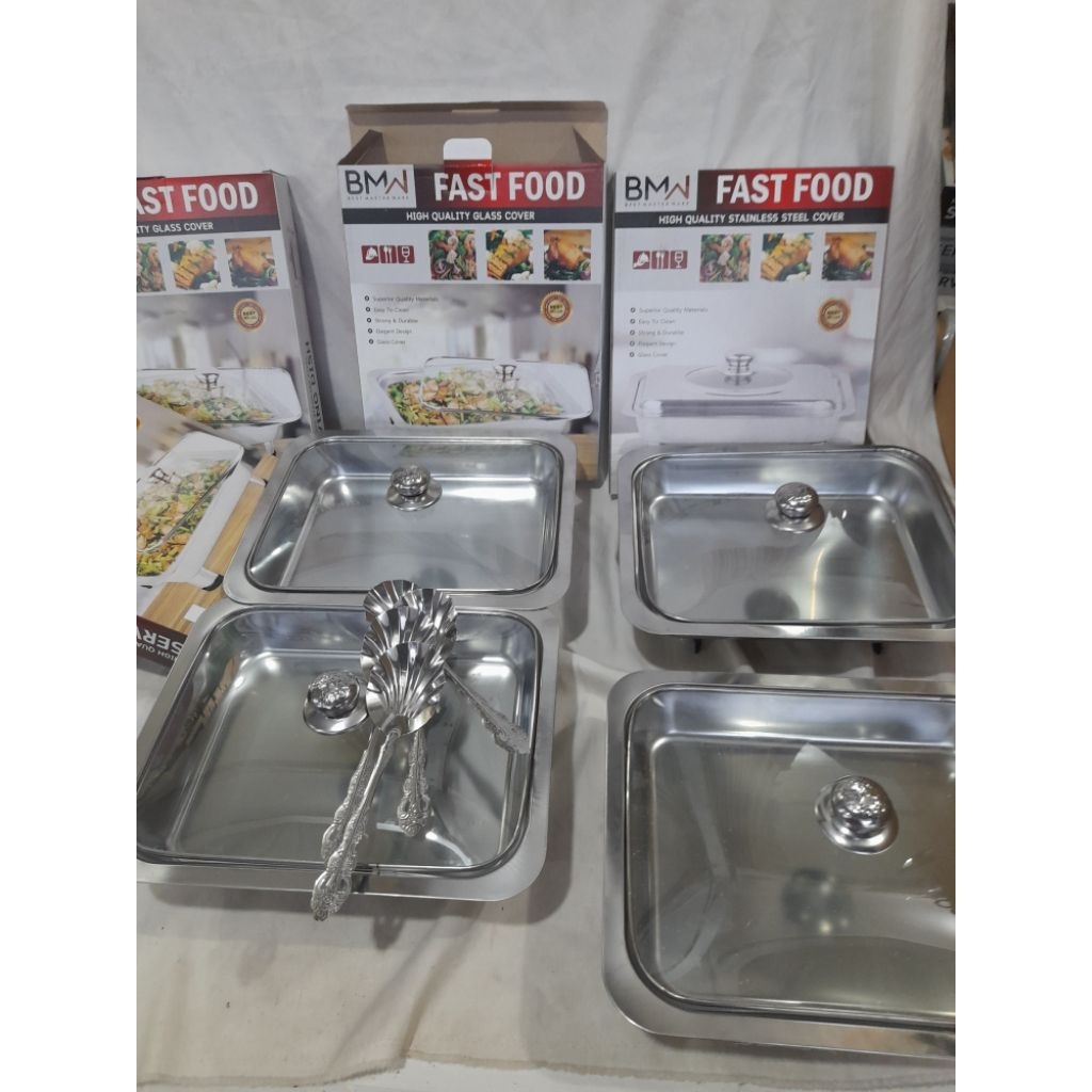 Prasmanan stainless tutup kaca fullmerk BMW pake kotakukuran 34 x 28 x 4 cmSatu set prasmanan petak 