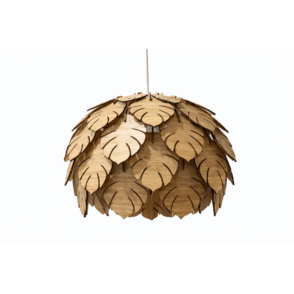 Lampu Gantung Kayu Motif Daun | Lampu Hias Cafe & Ruang Makan | Dekorasi Interior Natural