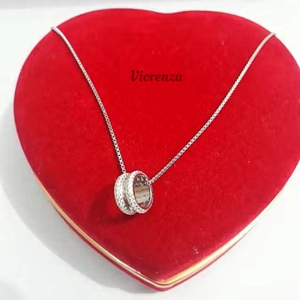 KALUNG ITALY + LIONTIN RD PERAK 925 LAPIS EMAS PUTIH / PERHIASAN SILVER WANITA / PERAK ASLI / KL600