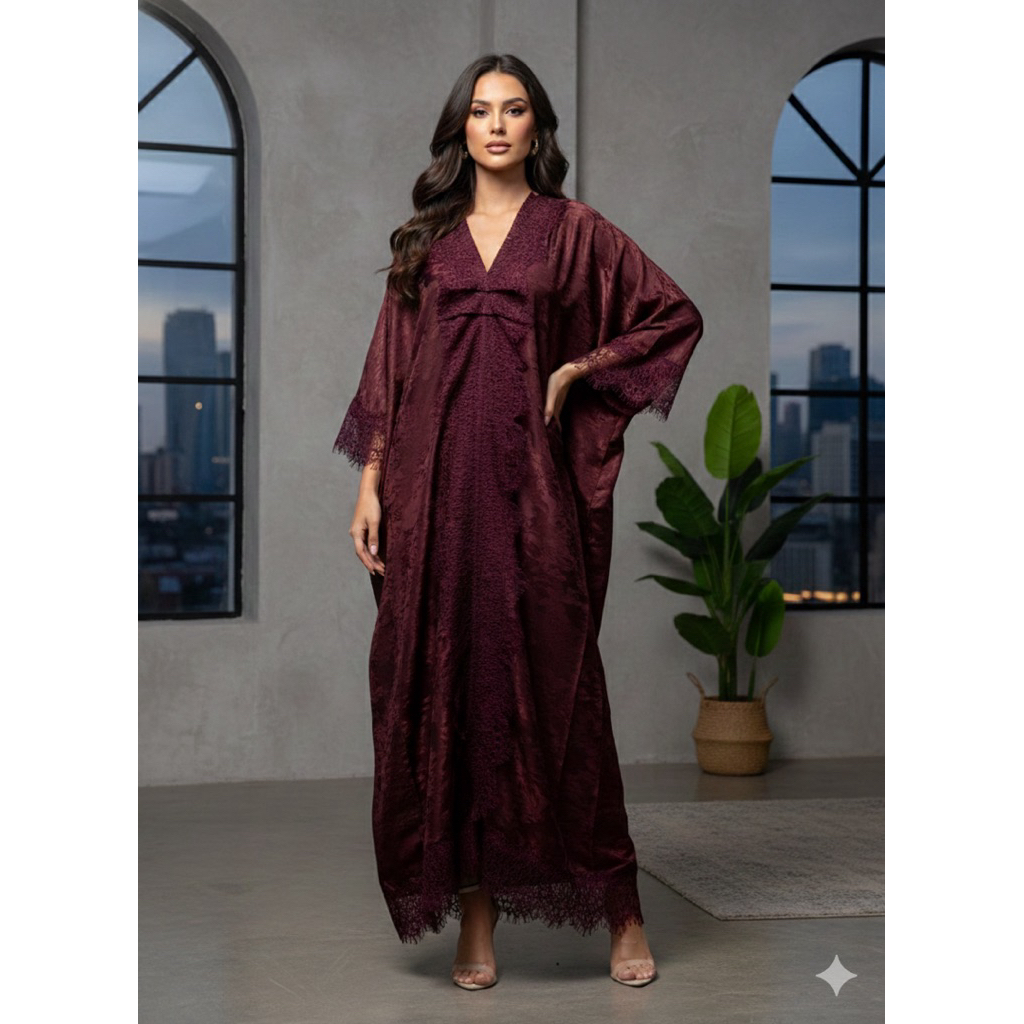 Kaftan Jaguard Silk + Renda Premium Kaftan Terlaris