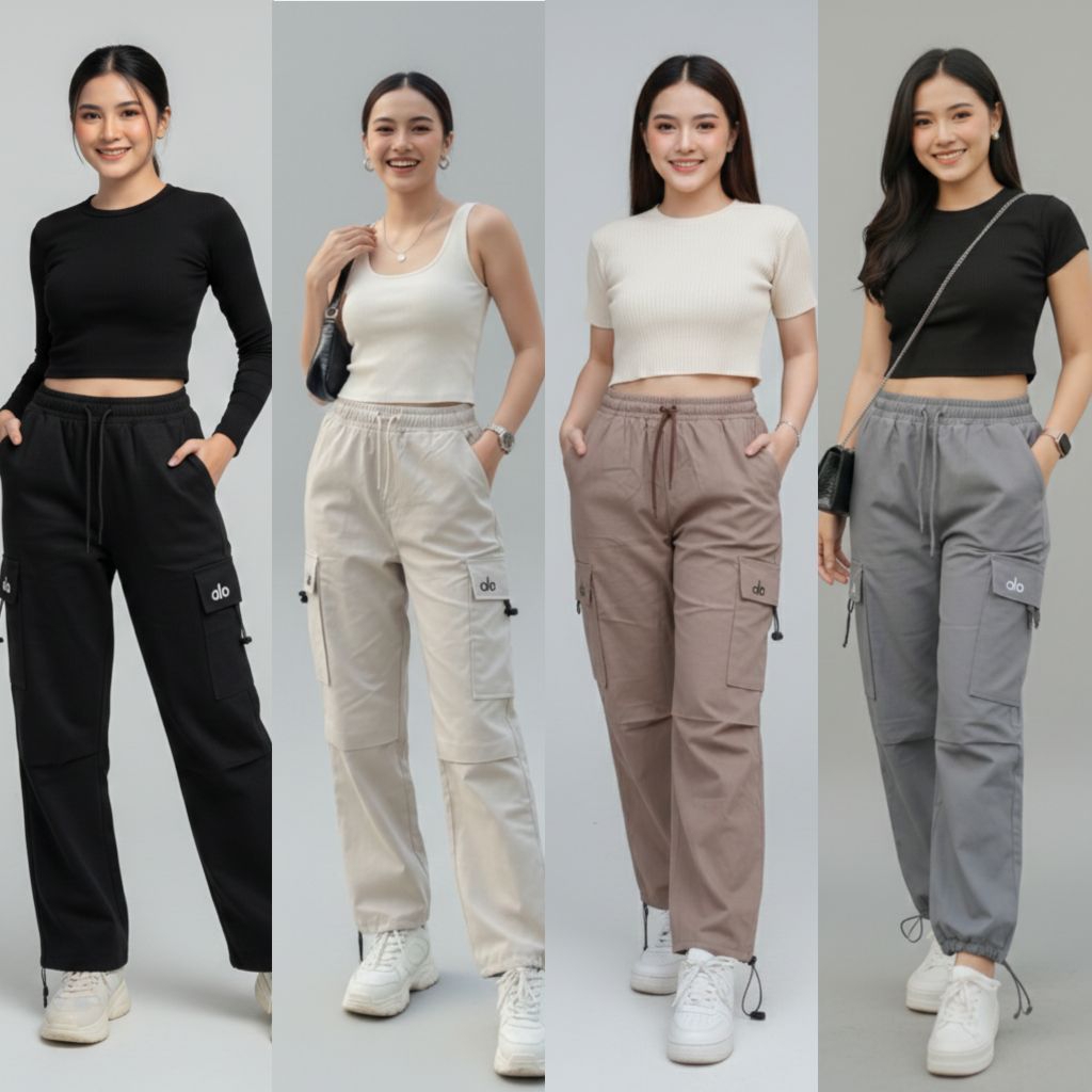 Celana Kulot Cargo Alo Soft Jeans Stretch Katun Bengalin Premium Celana Panjang Wanita Kulot Cargo K