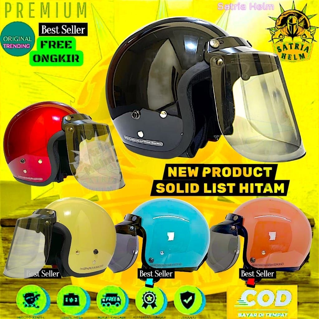 HELM BOGO SOLID LIST HITAM COCOK UNTUK PRIA & WANITA HELEM BAGUS MURAH BERKUALITAS SUDAH SNI
