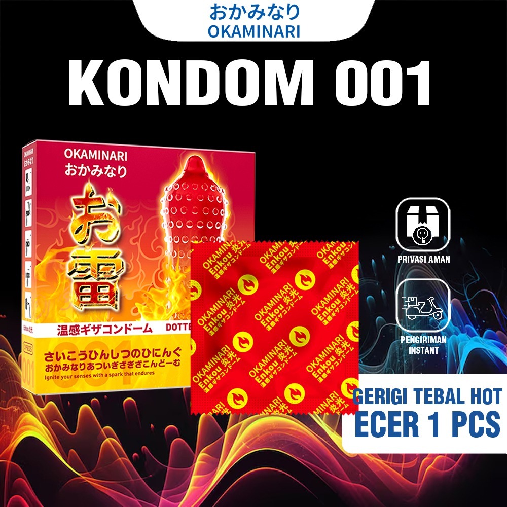 Okaminari Merah Kuning Kondom 001 Tipis Bergerigi Varian Terlengkap Dotted Original Bisa
