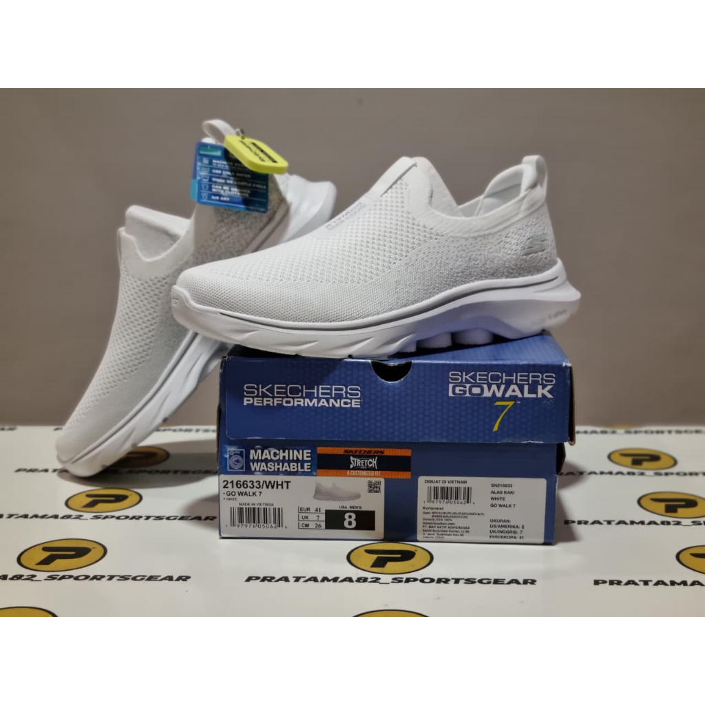 SIZE 41 ( 26 CM ) - ORIGINAL ASLI SKECHERS GO WALK 7 KNIT SLIP-ON SEPATU PRIA SELOP CASUAL FULL WHIT