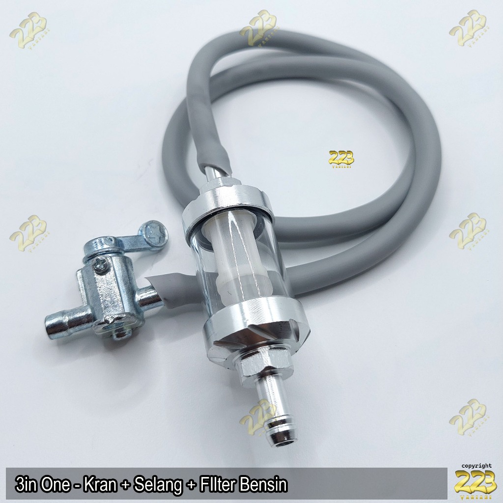 PAKET Selang Bensin  + Filter Saringan Bensin + Kran Bensin Chrome Untuk Semua Motor