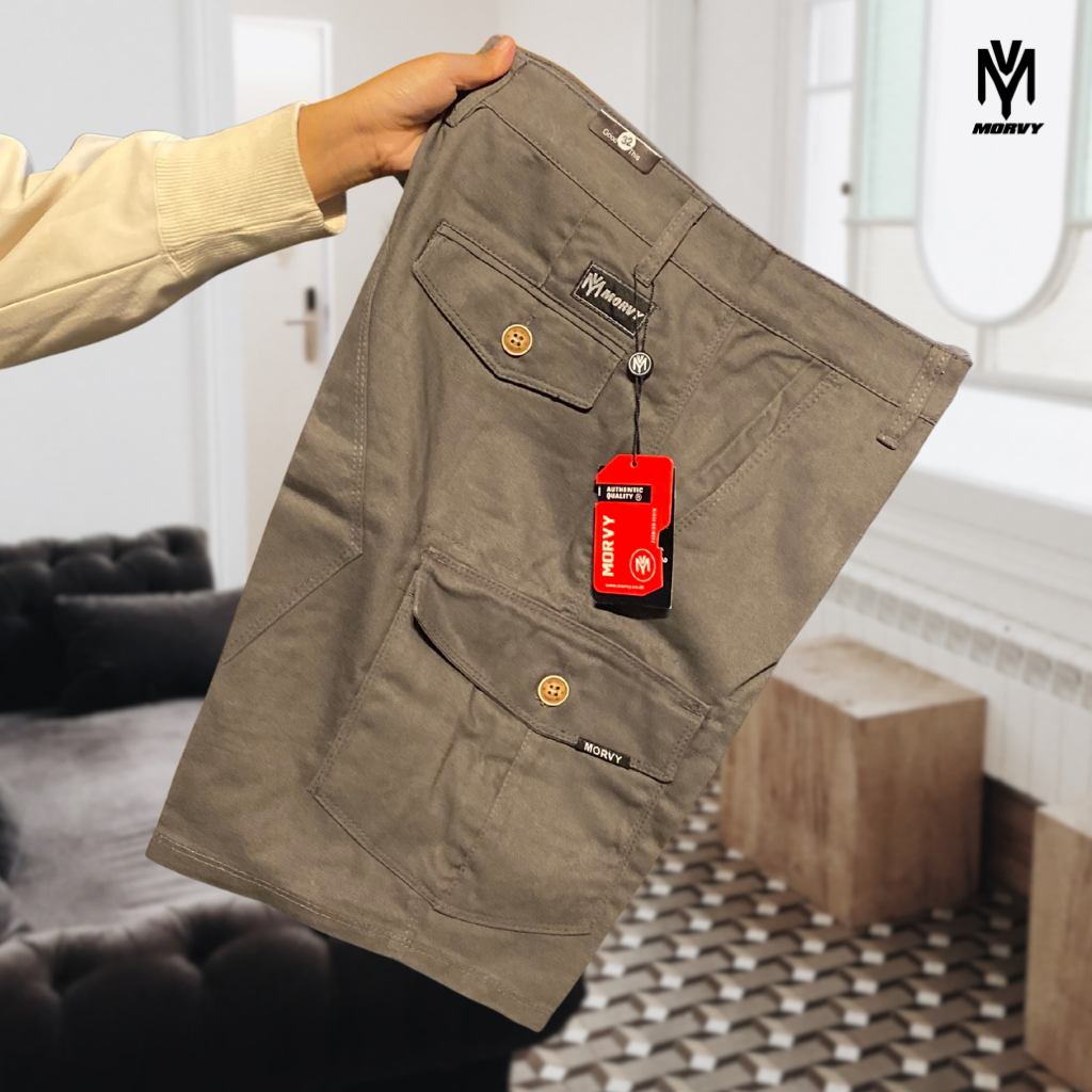 Celana Pendek Pria Cargo Premium Cuttingan diatas lutut bahan Katun Canvas