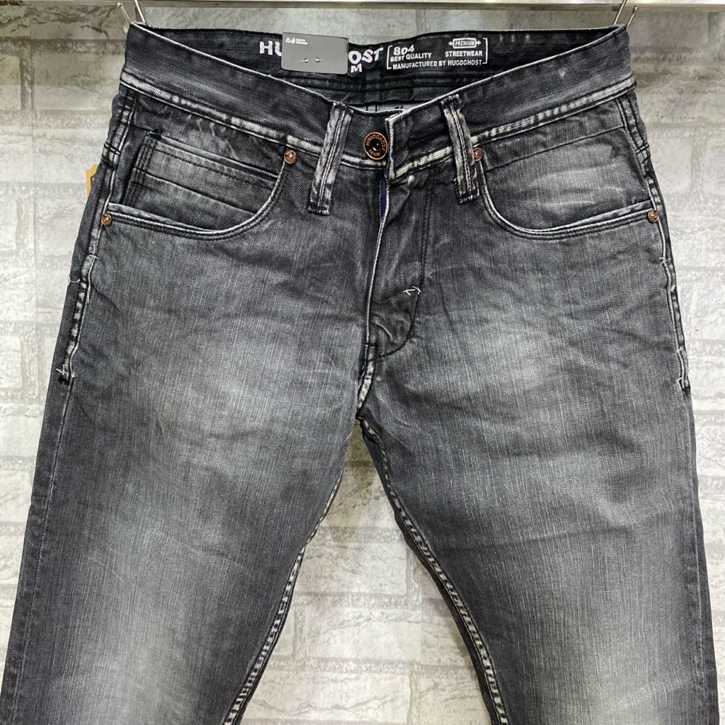 celana jeans panjang pria reguler fit - celana panjang bahan denim warna medium gray HG-GHOST