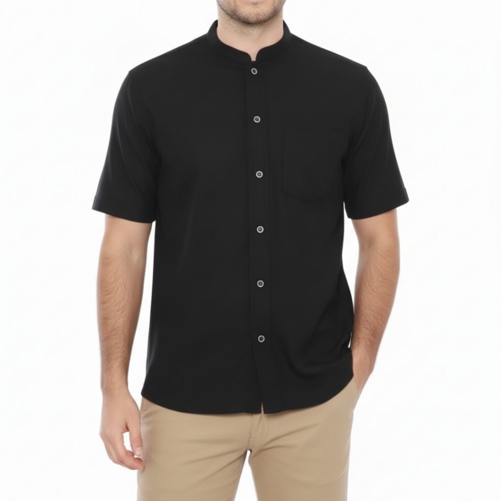 Kemeja Koko Pria Lengan Pendek Kemko Lacoste Pique Hitam