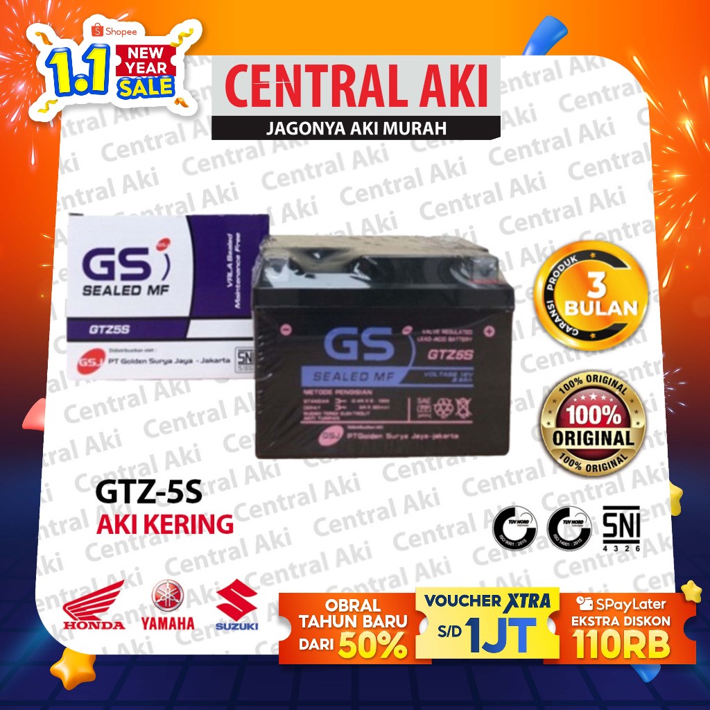 Aki Motor GTZ5S MF Aki Kering Motor Honda Beat FI Vario 110 Supra X 125 Scoopy Spacy Blade Revo New 