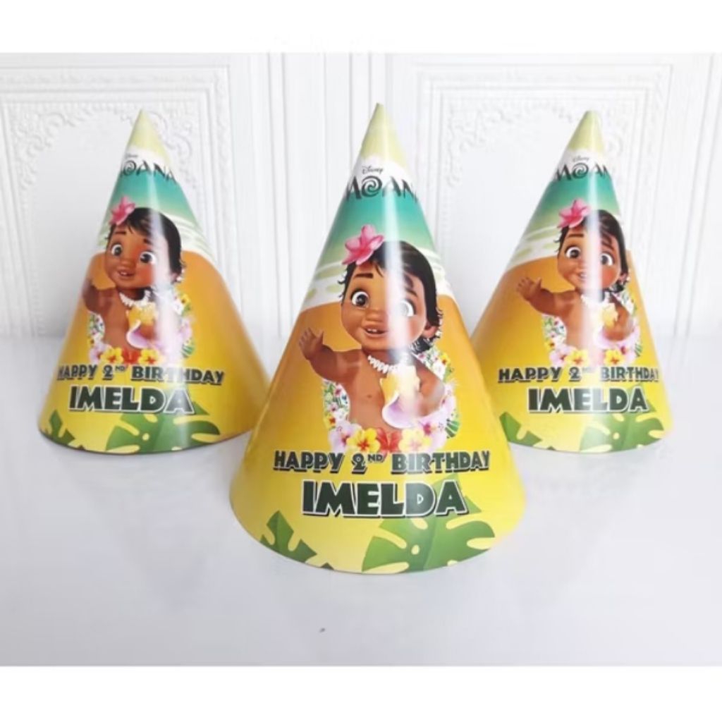 Topi Kerucut Moana Custom / Topi Kerucut Ultah / Topi Kerucut Ultah