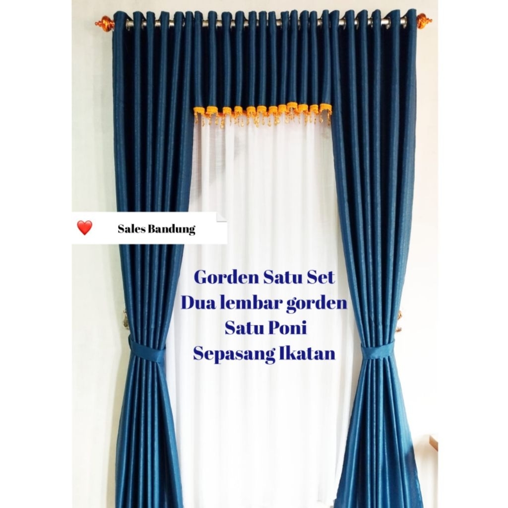 Gorden Satu Set Poni Bahan Blackout Tebal Biru Nevi