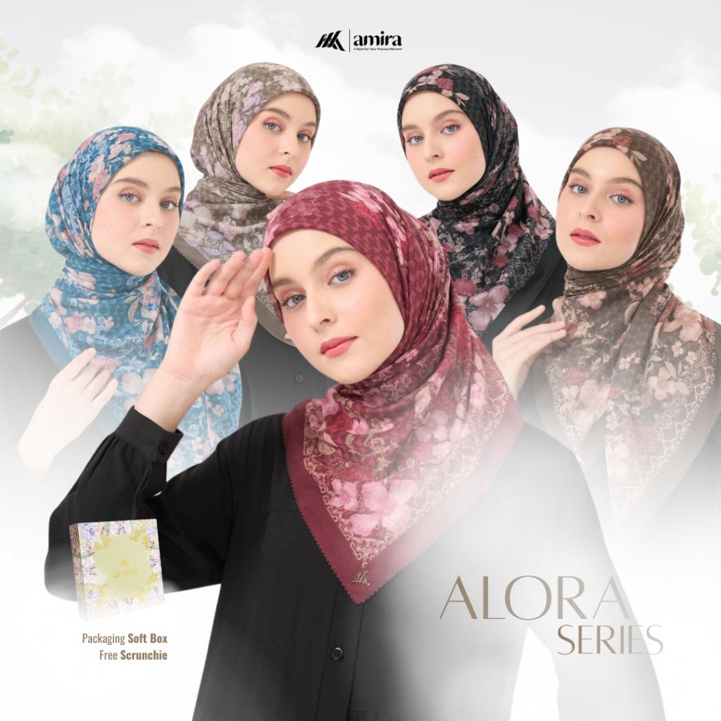 Amira - ALORA Voal Printing Motif Hijab Segiempat Lasercut Premium Square Free Box