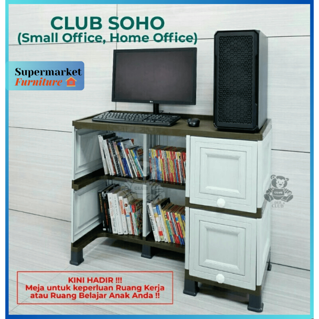MEJA TULIS CLUB SOHO MEJA BELAJAR ANAK PINK MINIMALIS PUTIH