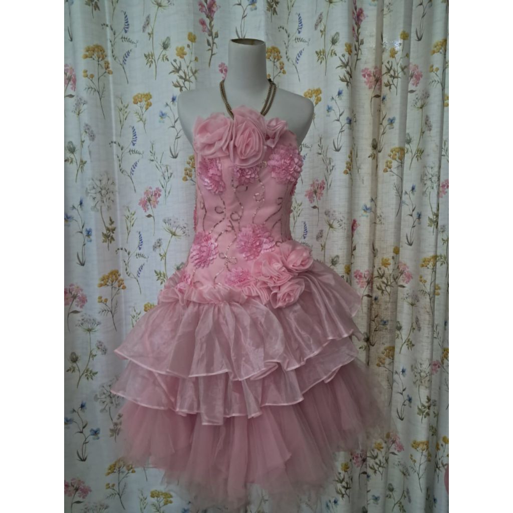 gaun pink dewasa cute  satu