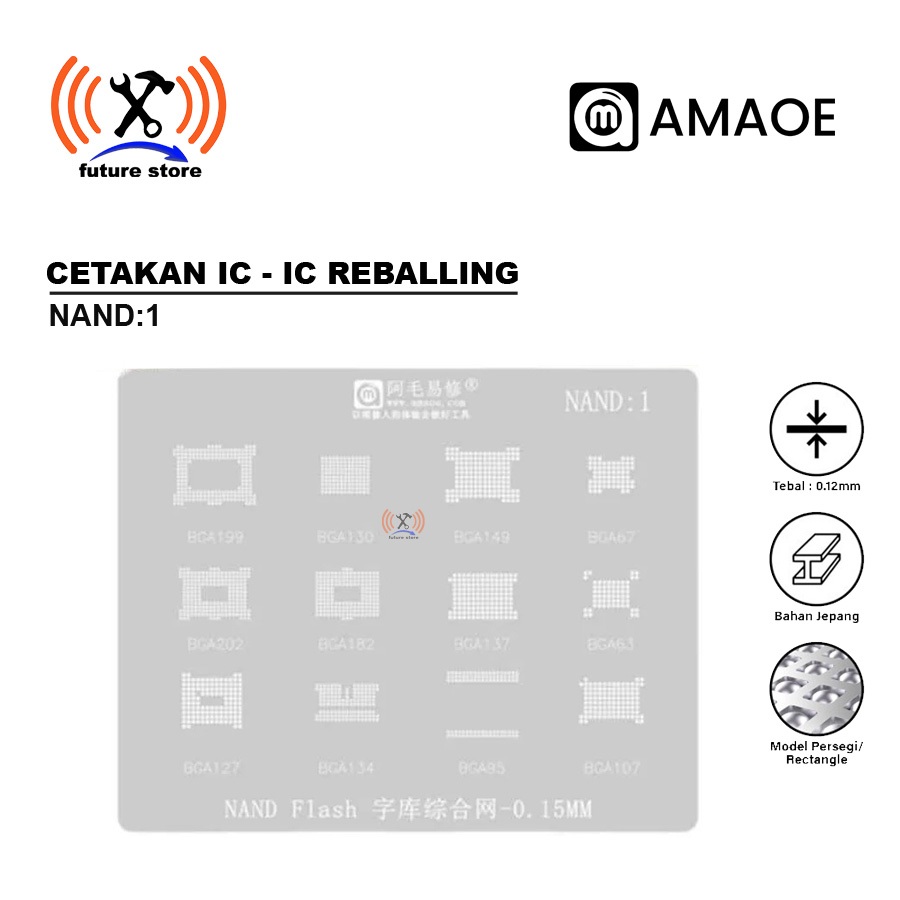 AMAOE STENCIL IC NAND 1 NAND FLASH BGA SET ORIGINAL - CETAKAN STENCIL AMAOE NAND FLASH BGA SET BAHAN