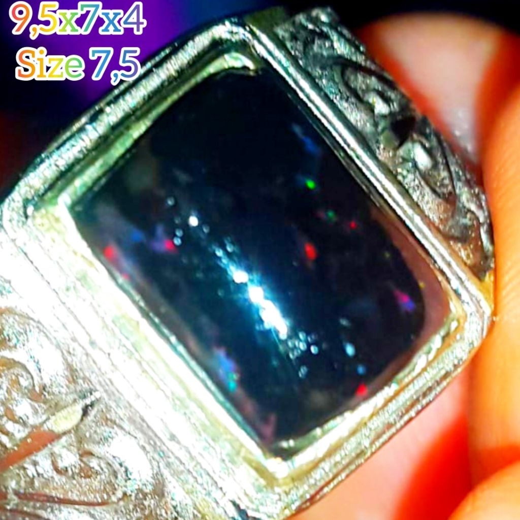 Cincin Black Opal Sempur Banten Natural Jarong Bahan Ranting
