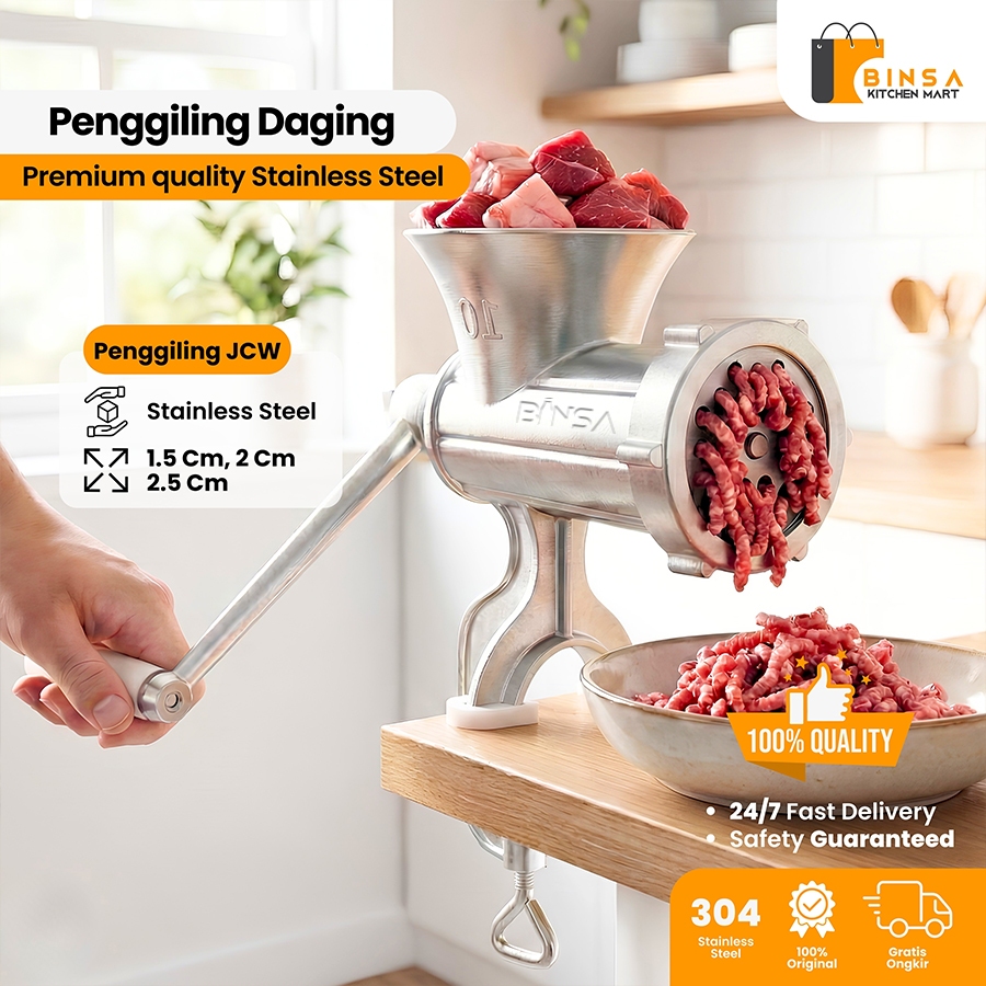 BINSA - Mesin Giling Daging Manual Stainless Penggiling Bakso Ukuran Kecil Besar JCW