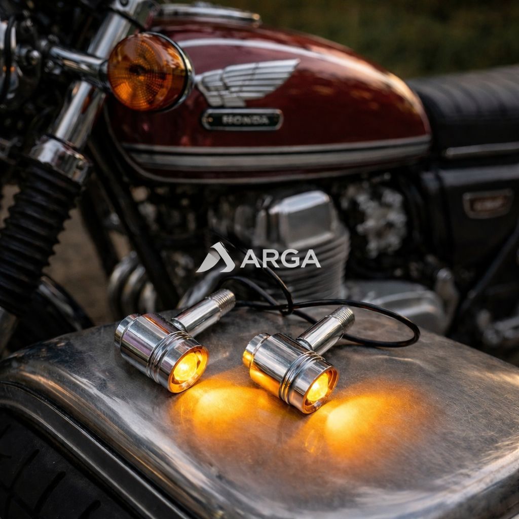 Lampu Sein LED Motor CB Klasik Model Peluru Chrome – Lampu Sen Kuning Retro Custom Universal