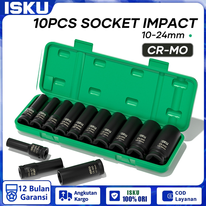 NEW PRODUK ISKU IMPACT SOCKET SET 10PCS/ DRIVE DEEP IMPACT SOCKET SET/KUNCI SHOCK MATA SHOCK IMPACT