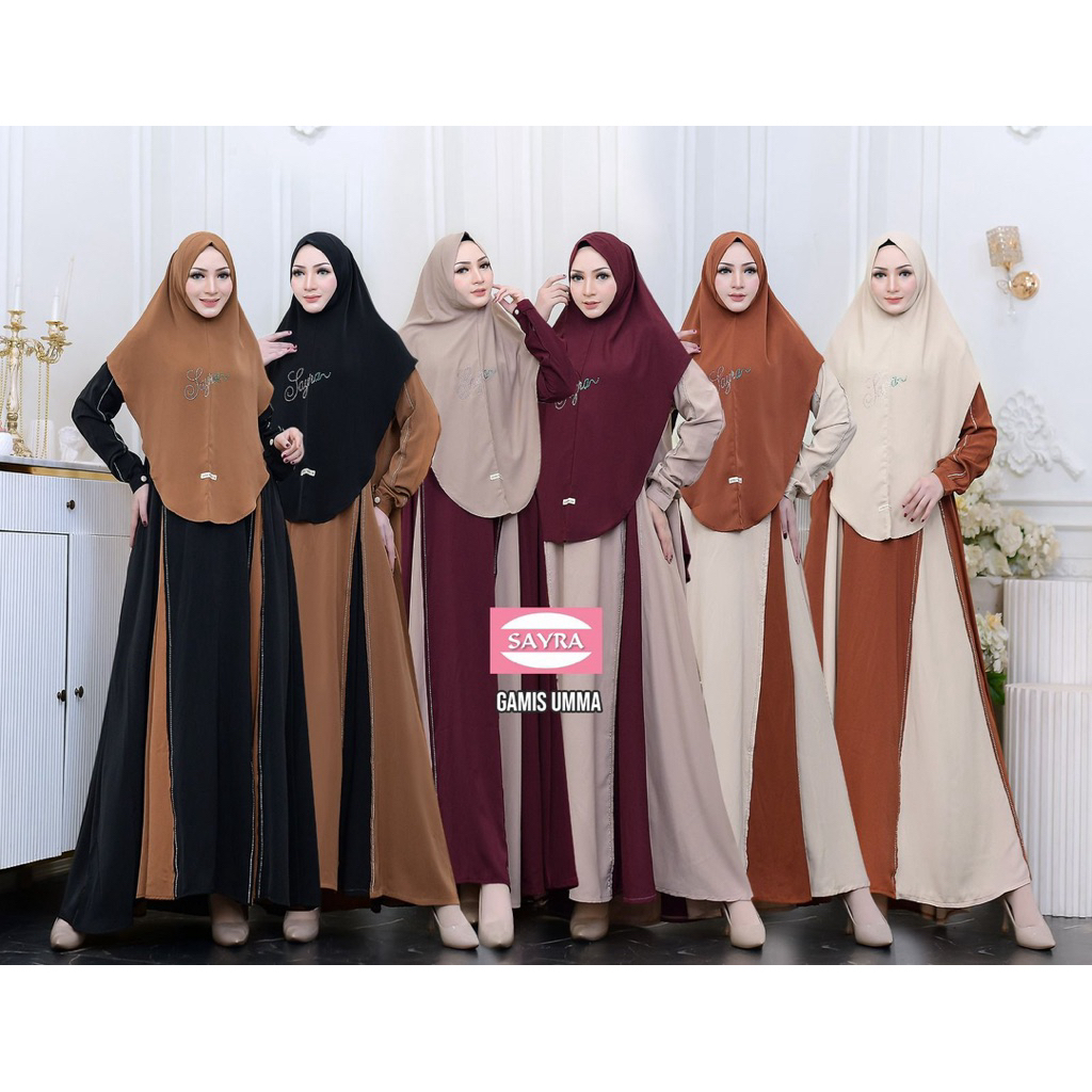 Gamis UMMA Silk Premium Anti UV Protection Daily Syari Set Terbaru Sayra