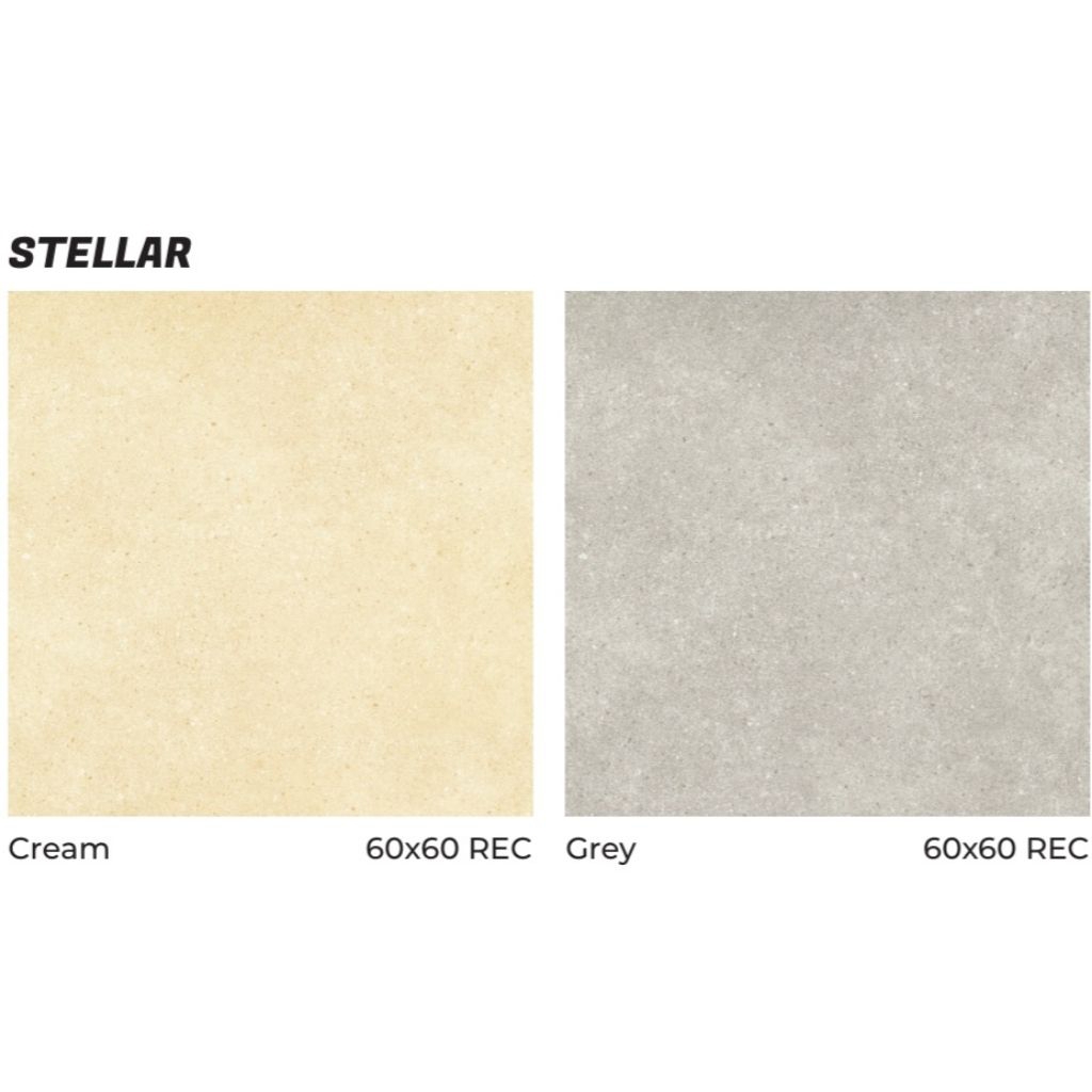 Keramik Merk Platinum Stellar Cream/Grey ukuran 60x60 cm tekstur matt