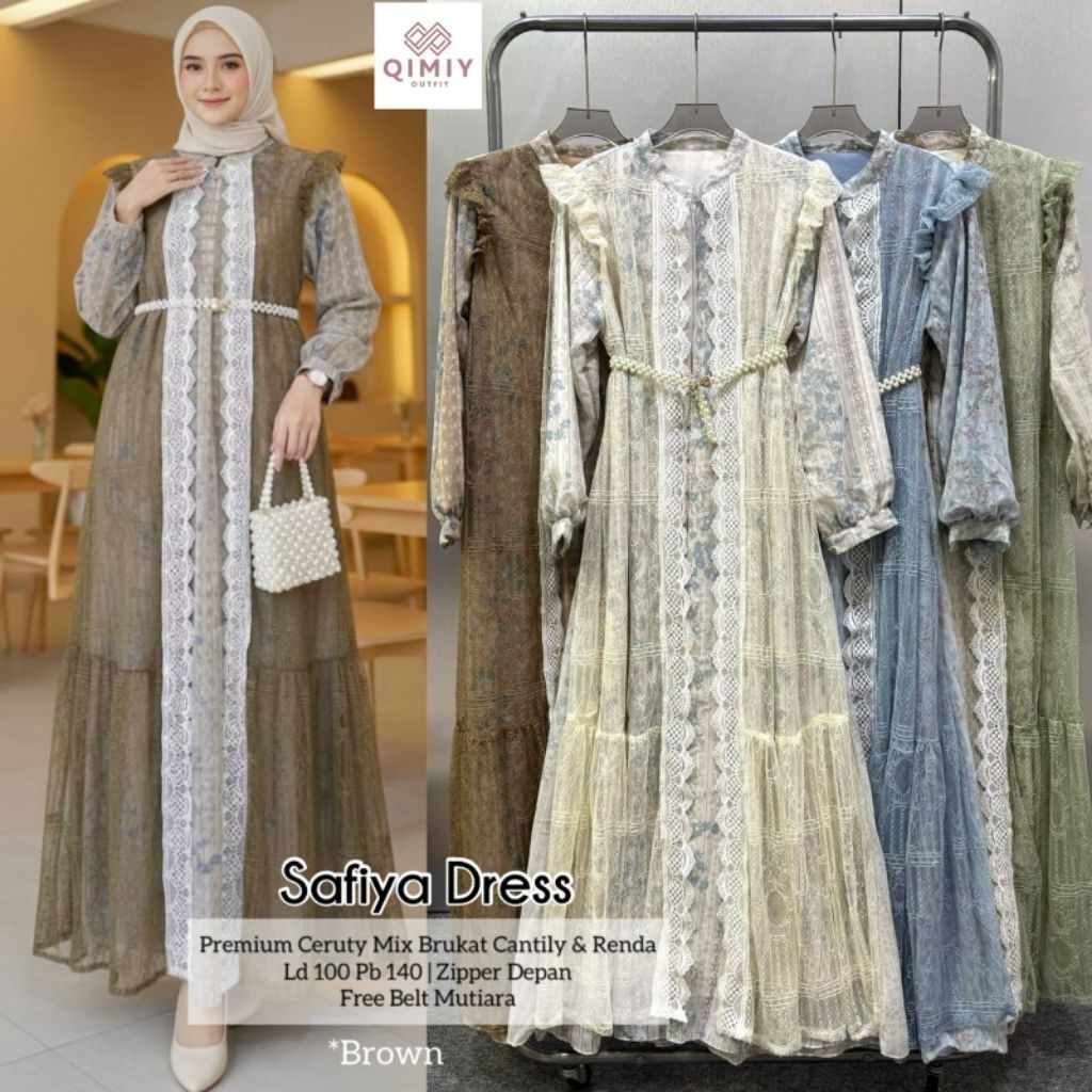 safiya dress premium ceruty mix brokat renda by qimiy | ld100 pb140  gamis maxi dress